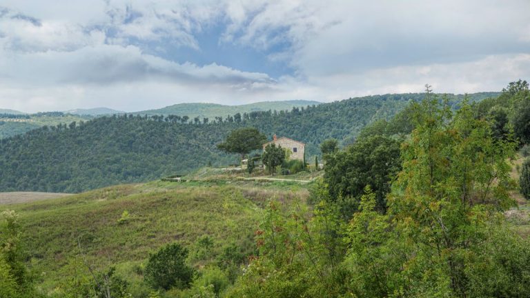 Cette villa toscane présente un intérieur rustique moderne, naturel et neutre