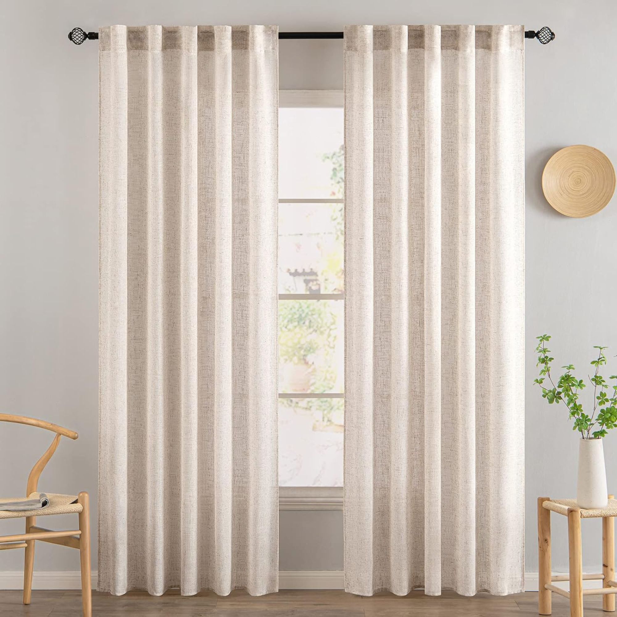 MIULEE Rideaux en lin blanc naturel 84 pouces