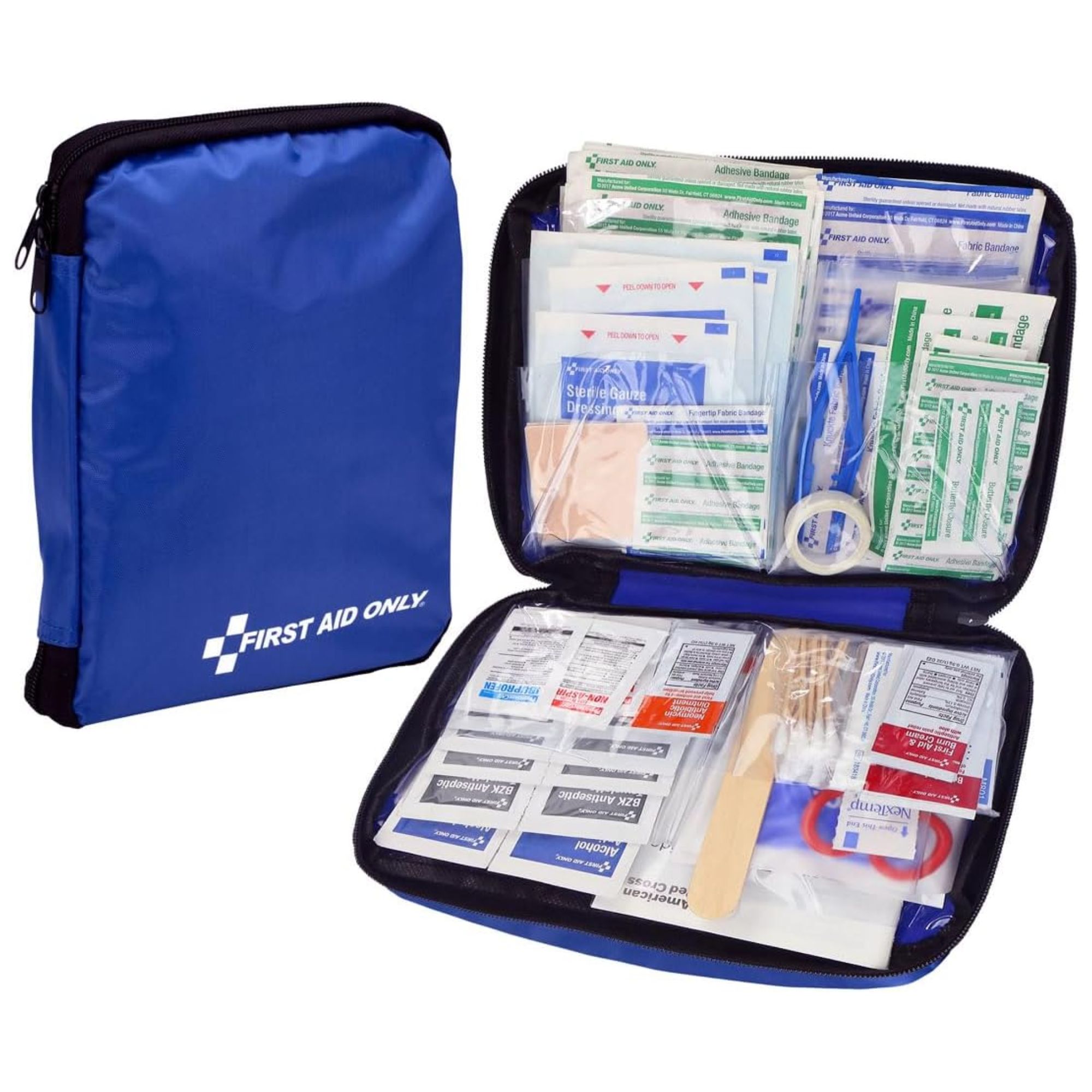 Une trousse de premiers soins bleue remplie de produits
