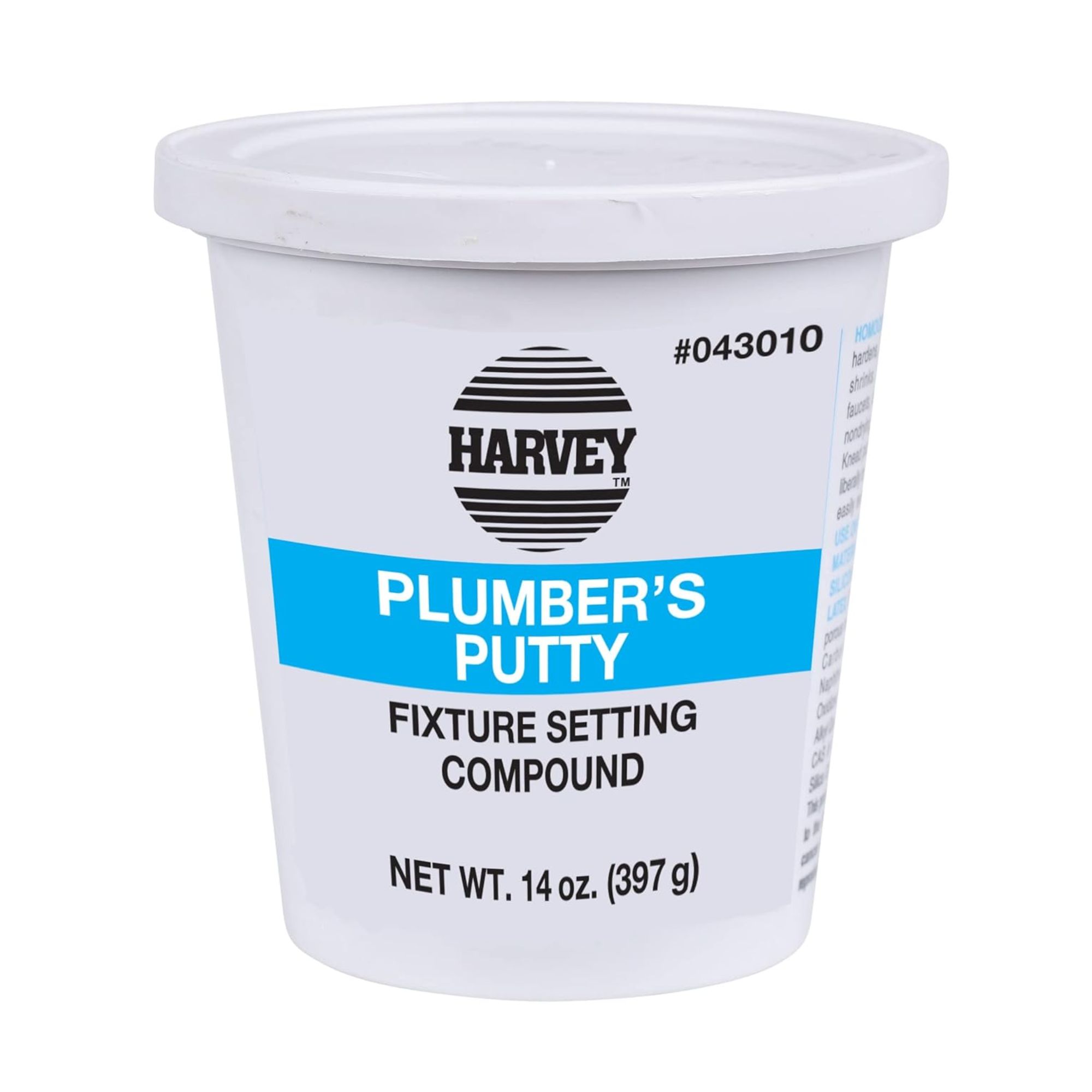 Une baignoire blanche du mastic de plombier avec du texte noir et une bande bleu vif avec du texte blanc