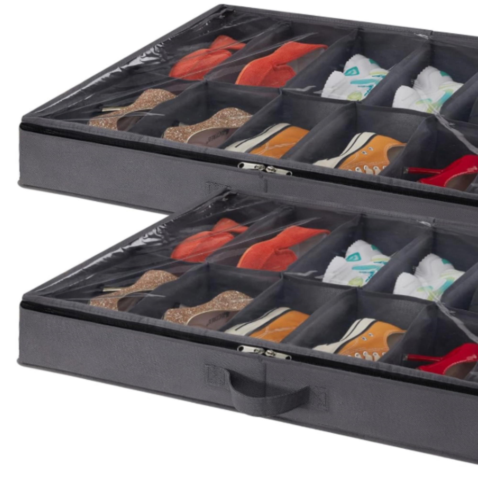 Ensemble d'organisateurs de rangement de chaussures de vie sous le lit de 2, gris