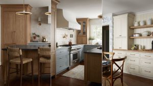 Cette cuisine originale des années 1950 a été rénovée avec sensibilité dans un schéma de transition intemporel