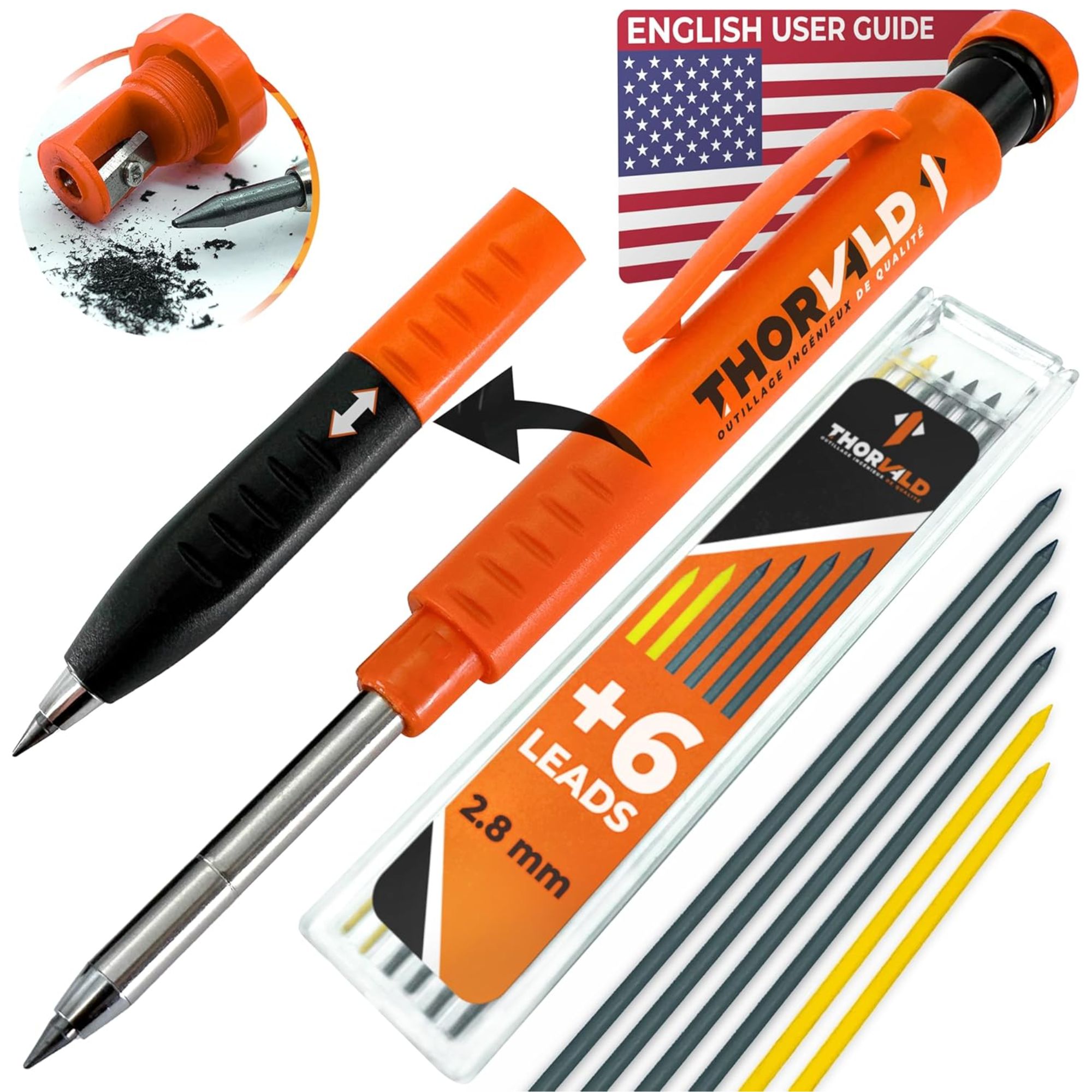 Un ensemble de crayons de charpentier orange et noir