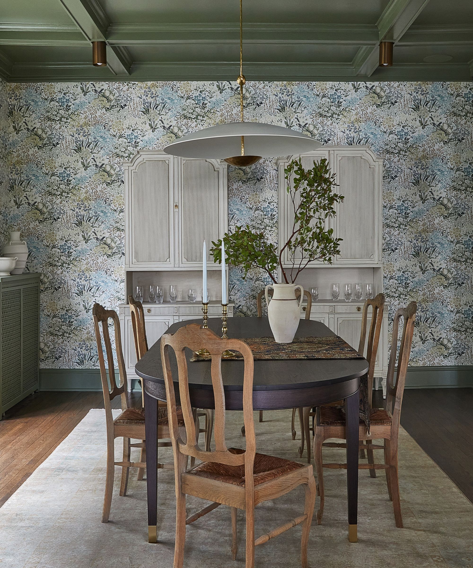 Fond d'écran floral vert et bleu