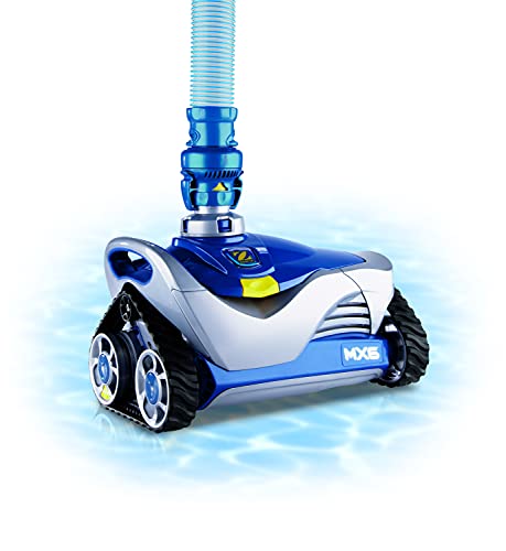 Zodiac MX6 Automatique dans le nettoyant de piscine au sol avec graphique d'eau bleue sur fond blanc.