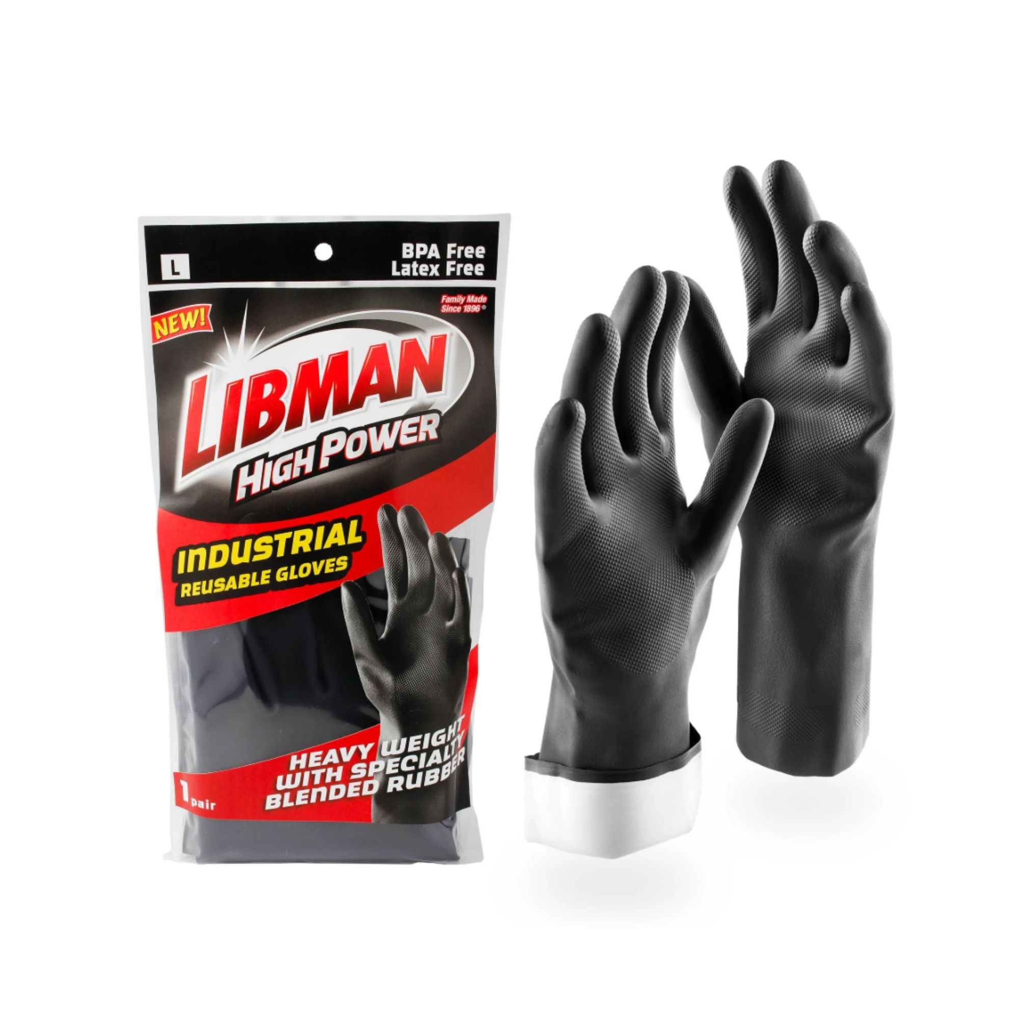 Gants réutilisables de grade industriel noir Libman # 1244