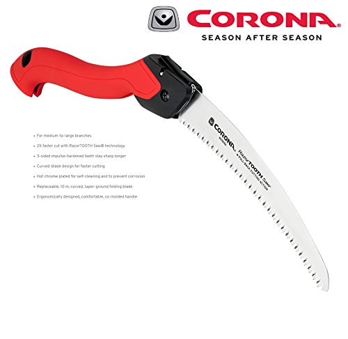 Outils Corona outils de 10 pouces d'élagage pliant Razortooth conçu pour une utilisation unique | Scie à main lame courbe | Coupe les branches jusqu'à 6