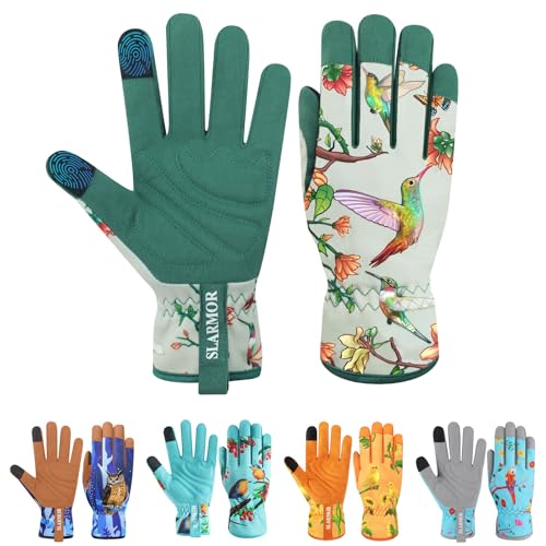 Slarmor en cuir-gêne-gants pour les femmes - gants de travail à l'épreuve des épines avec écran tactile pour les désherbages, creuser, plantation, élagage des gants de jardin de jardin -