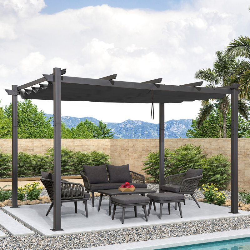 Feuille violette 13 pi. WX 10 pi. D Pergola en métal avec canopée et avis | Wayfair