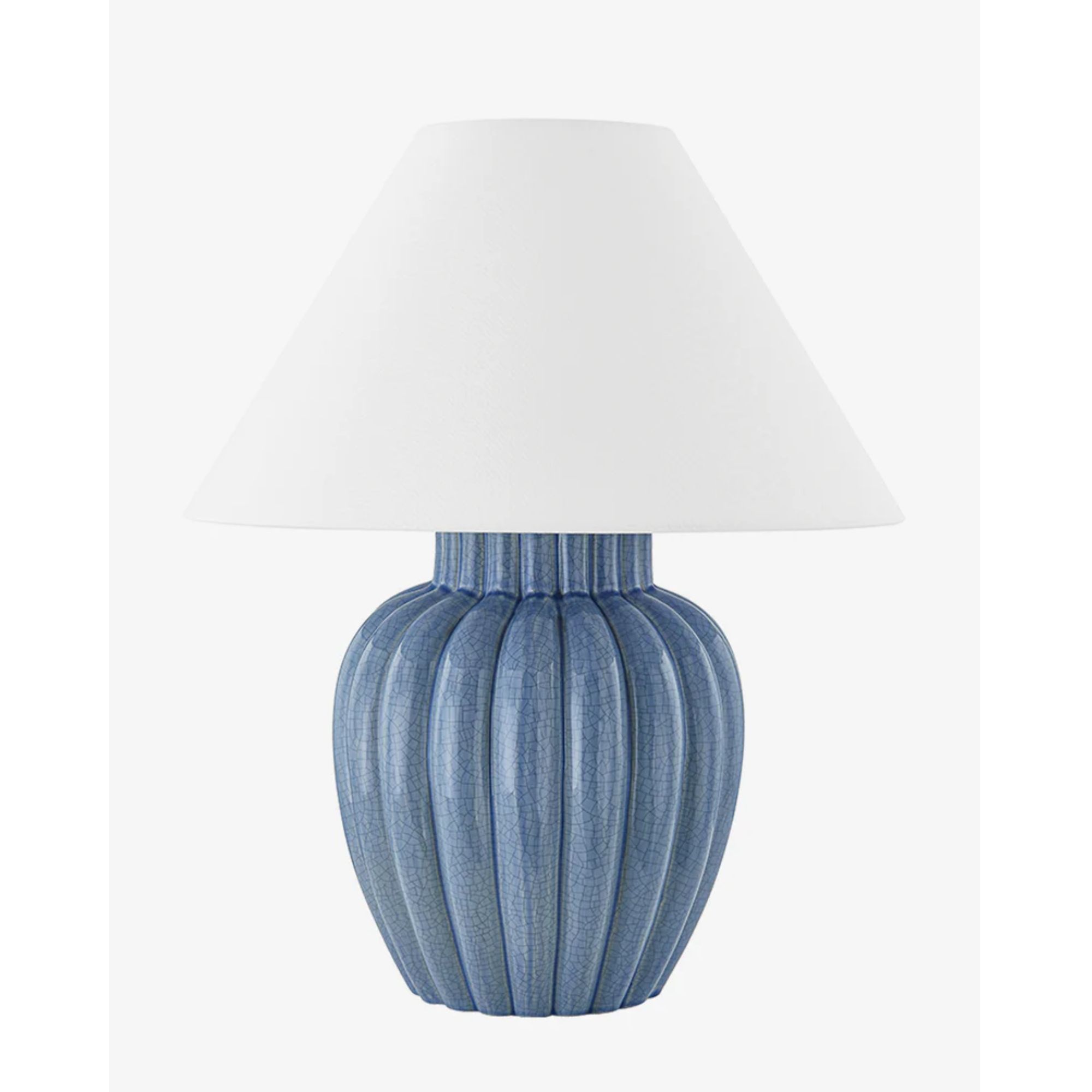 lampe de table bleue avec une teinte blanche