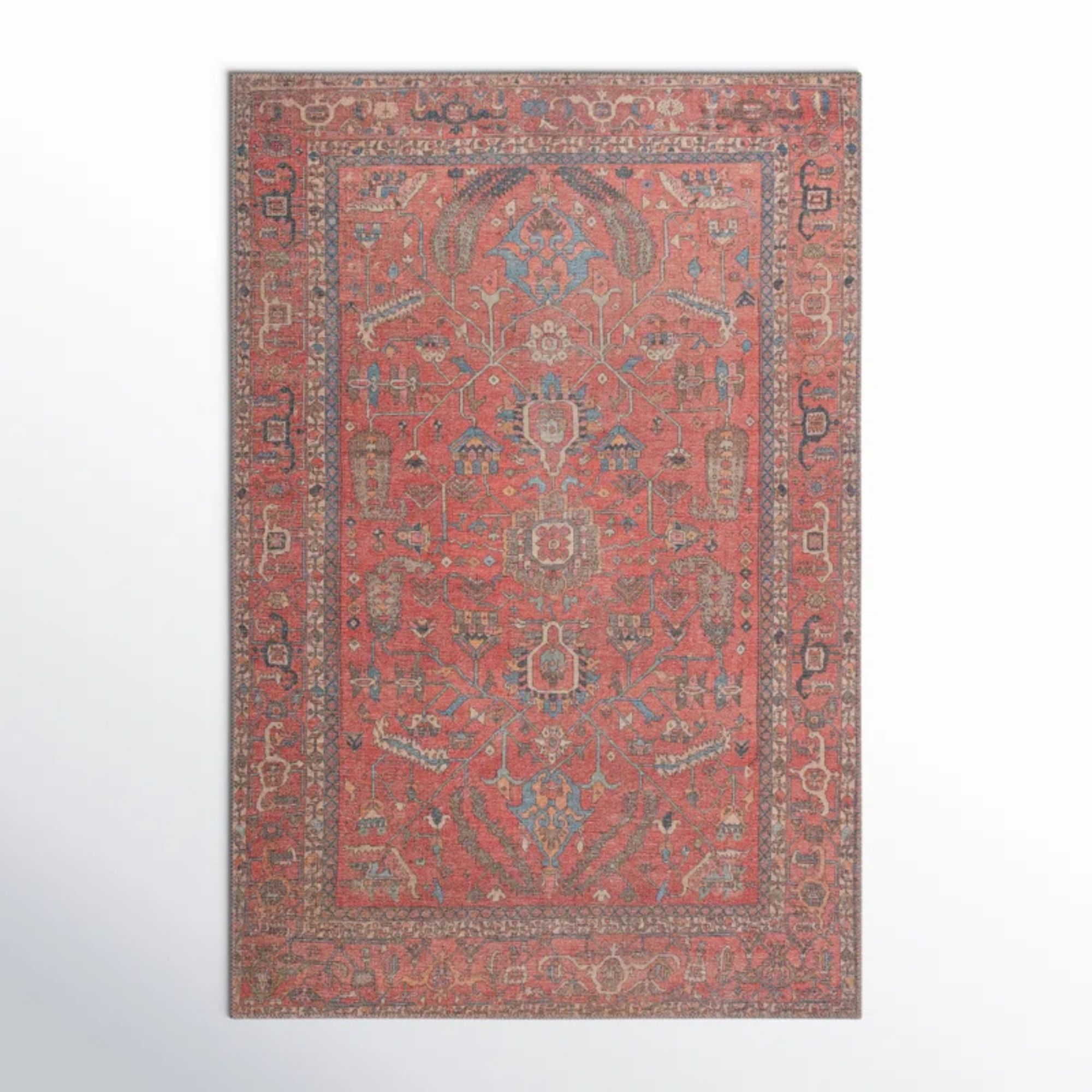 Tapis de zone rouge orientale lavable à la machine