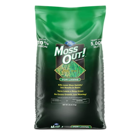 Lilly Miller Moss Out pour les pelouses avec 10% de fer, de mousse et de tueur de mauvaises herbes, 20 lb. 1 compte