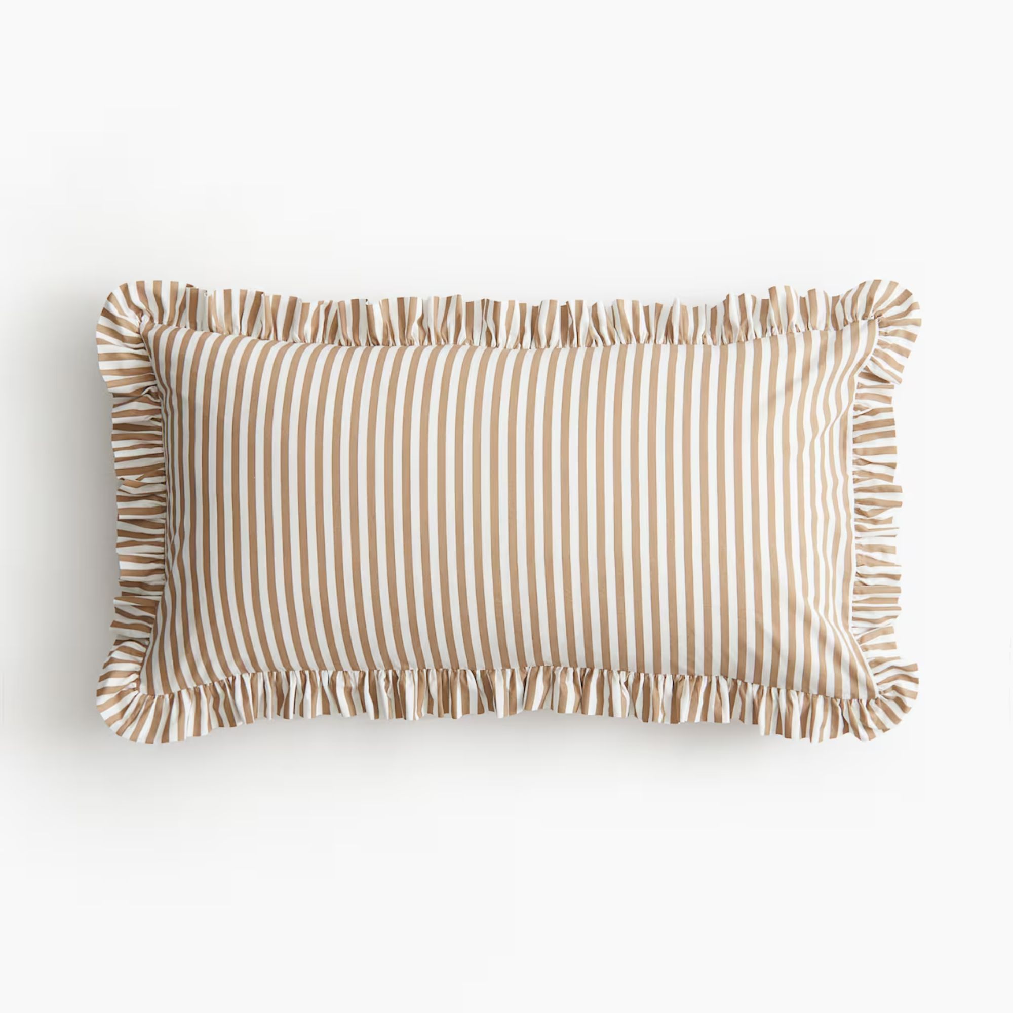 Couvercle de coussin à volants à rayures brun clair