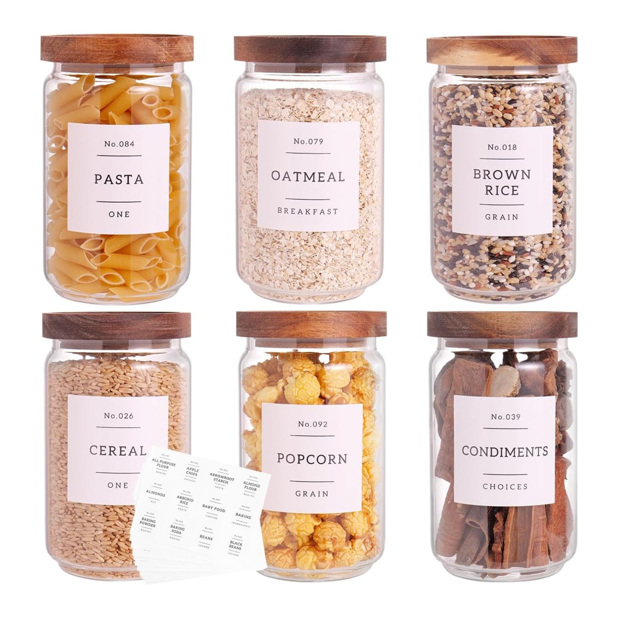 6 pots de rangement de garde-manger en verre réglés avec couvercle étanche acacia