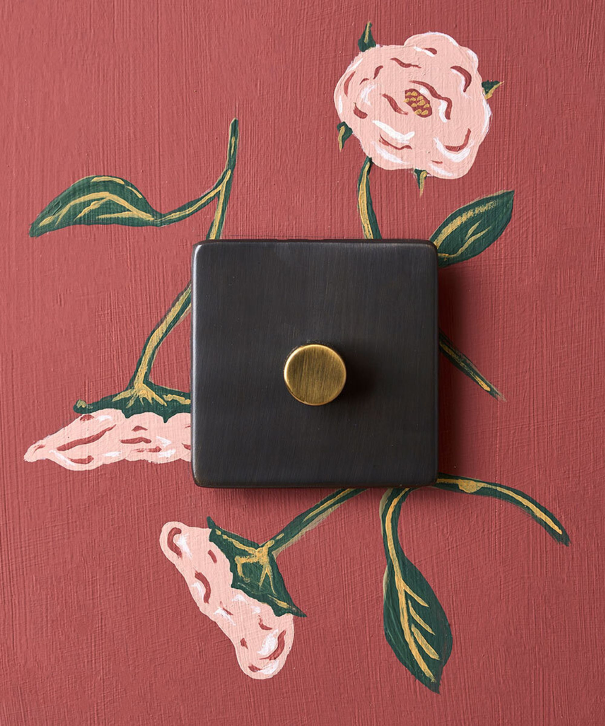 Un coup de pouce léger mural sur un mur, autour de l'interrupteur, sont des fleurs roses peintes à la main