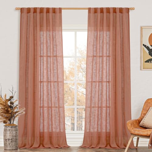 Damit Terracotta Linn Boho Curtains 84 pouces Longueur 2 panneaux, Filtrage lumineux Panneaux orange brûlés Tab et poche de tige Panneaux rustiques ouest pour chambre / salon, 52 x 84 pouces
