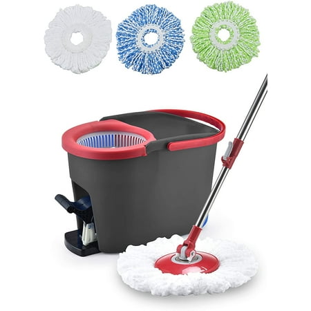 Mop et seau simpli-magique avec pédale de pied et 3 têtes de microfibre (garantie d'un an)