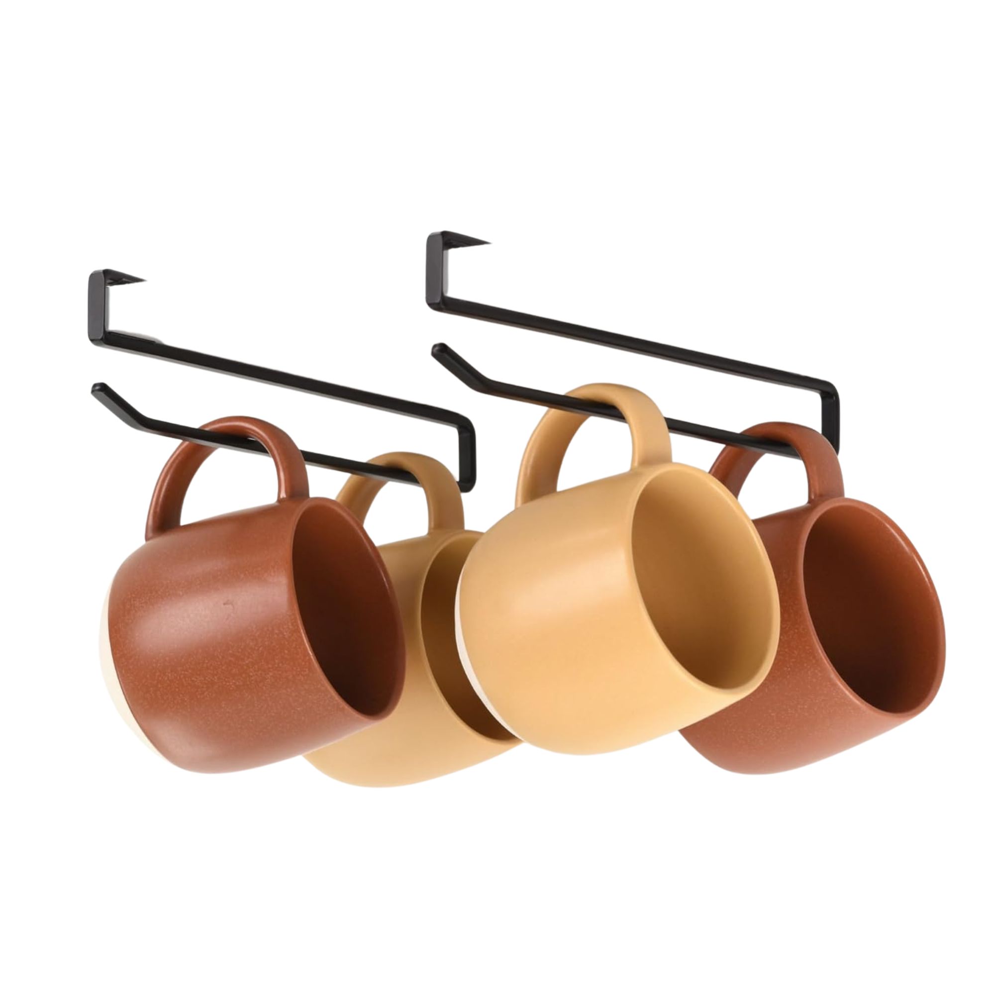 Deux cintres de tasse de café noir avec des tasses brunes et beige raccroche