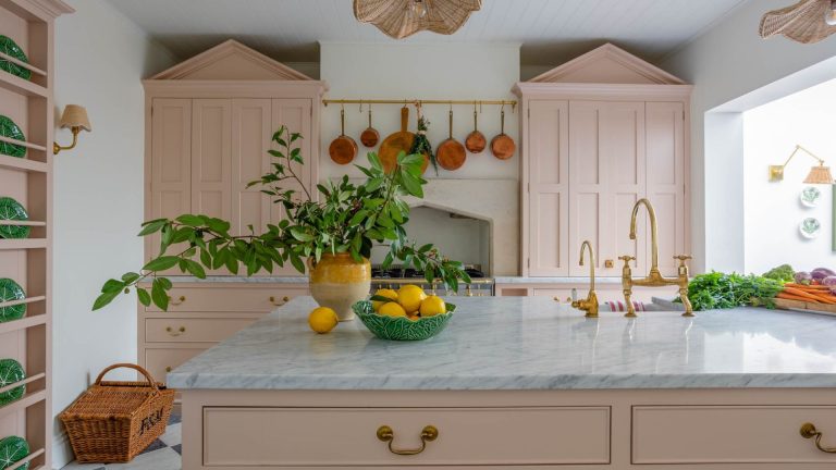 A large pink kitchen