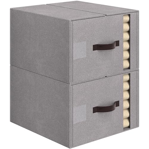 Vecelo 2 en 1 Organisateur de feuille pliable pour placard en lin avec fenêtre et étiquette, boîte de rangement de literie pour couverture reine et sheet king