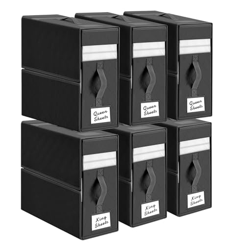 Organisateurs de feuille de lit Homsorout et stockage - Organisateur de feuille pliable avec fenêtre, rangement de linge de linge avec étiquette, organisateur de stockage de feuille XL pour couverture, couvercles de couette, oreiller, noir, 6 pack