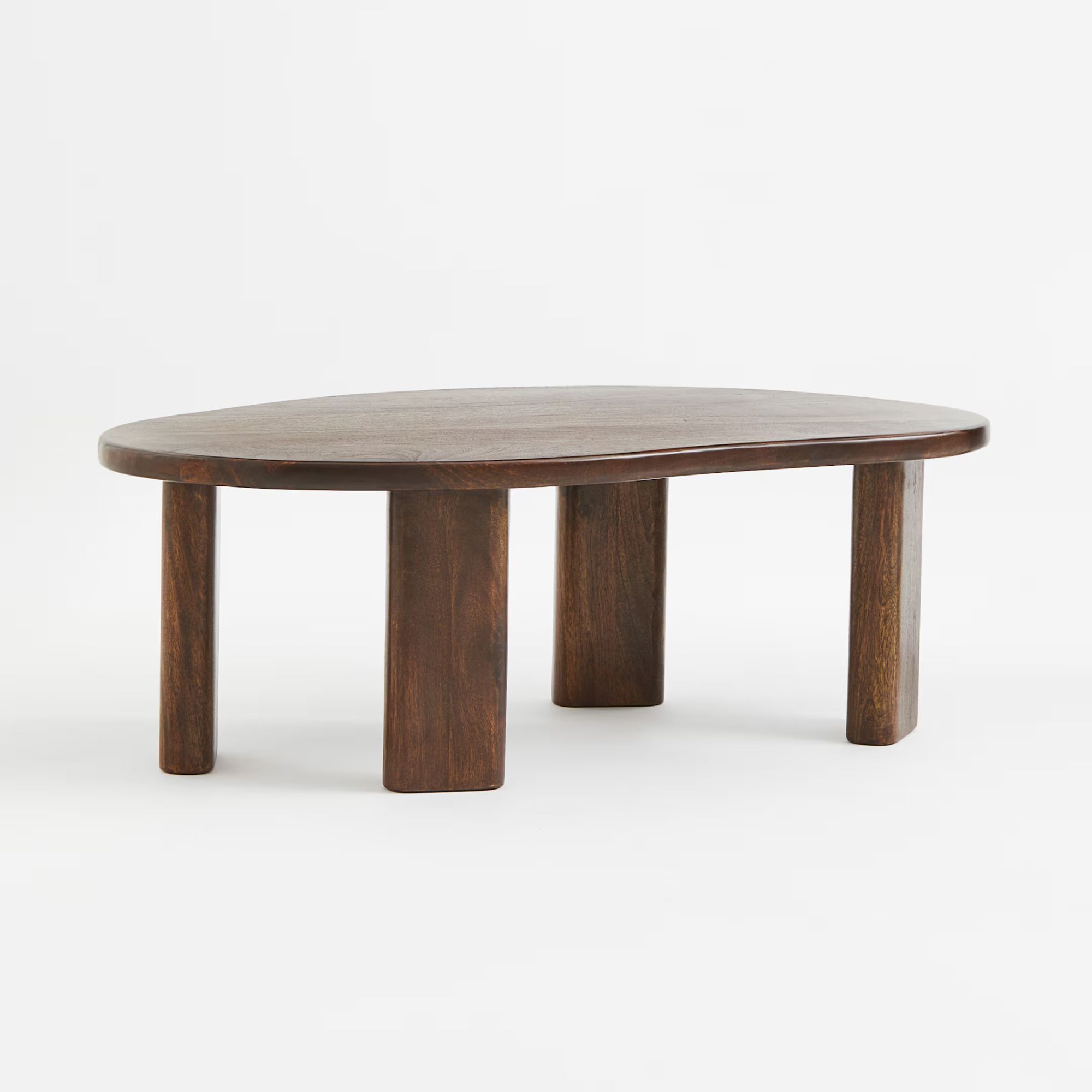 Table basse en bois foncé avec haut de forme irrégulière
