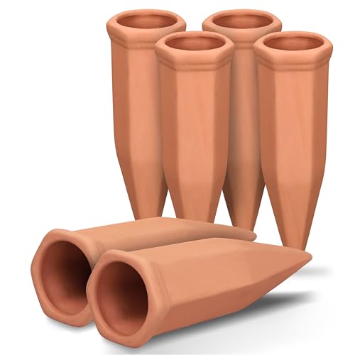 Soillagua Grande terre-terre en terre cuite à l'arrosage d'auto-arrosage, usage automatique de l'usine de plante intérieure, système de dispositifs d'arrosage d'argile de vacances, insert de planteur à arrosage auto à libération lente, 6 pack