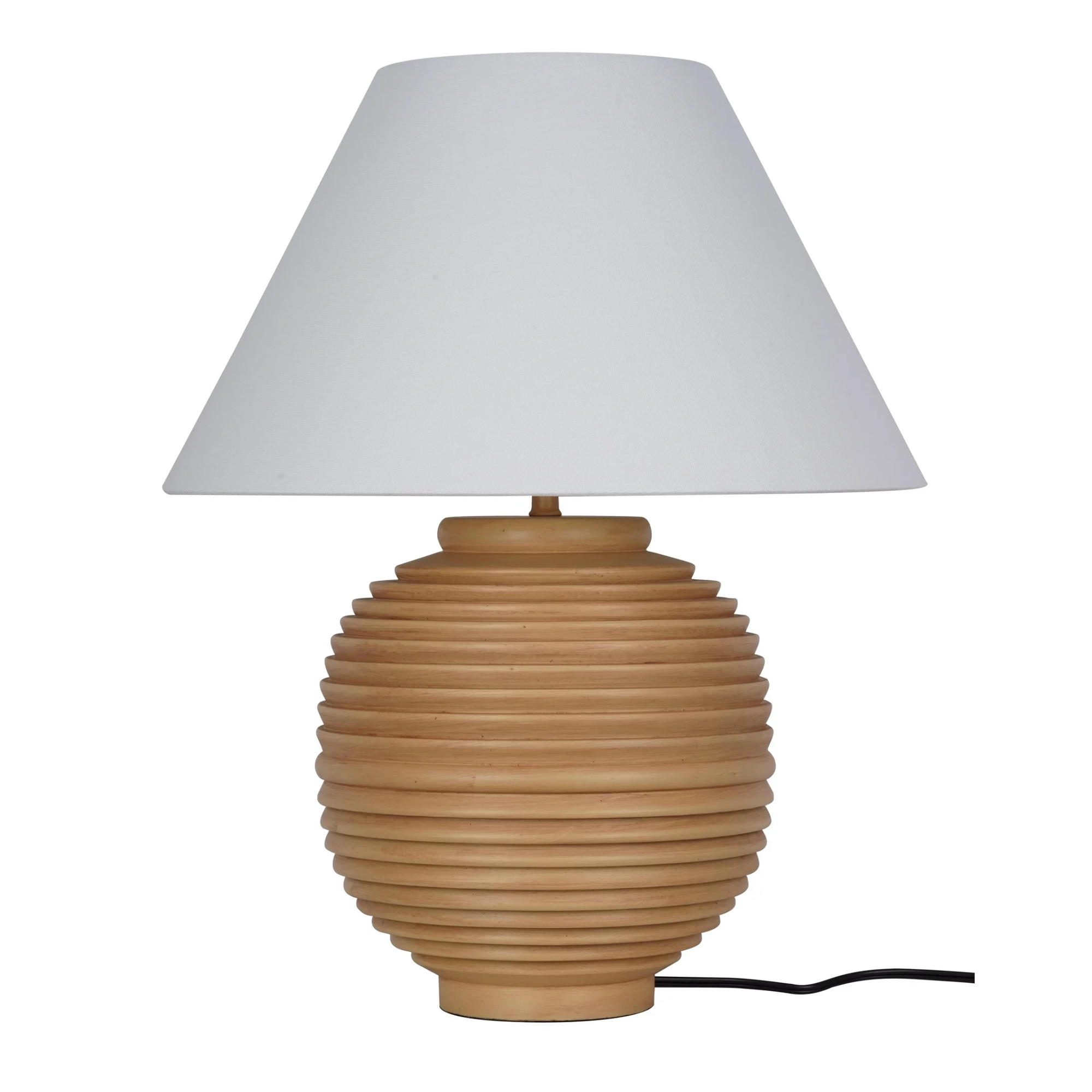 une lampe de table avec une base rainurée et une teinte blanche