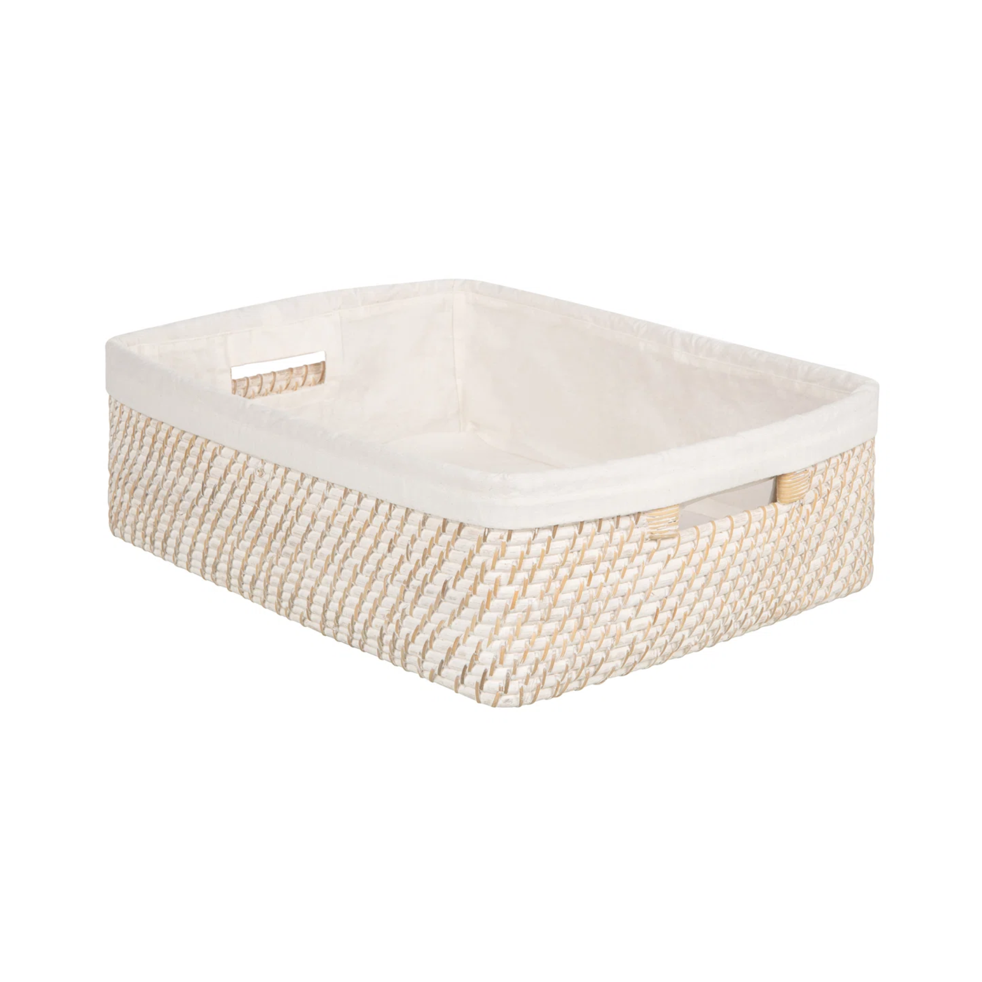 un panier de stockage rectangulaire avec une doublure en tissu