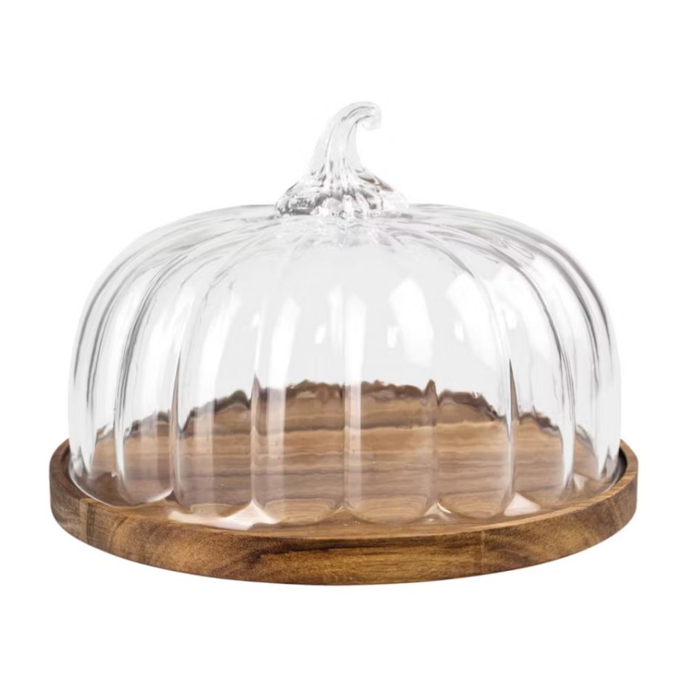 Dôme de citrouille en verre avec base en bois
