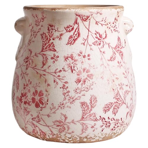 Xiaan Jiaju 6.68 pouces. Planteur toscan & amp; amp; Chambre et décoration intérieure, vase décoratif, pot de plante en céramique intérieure / extérieure, trou de drainage, rouge