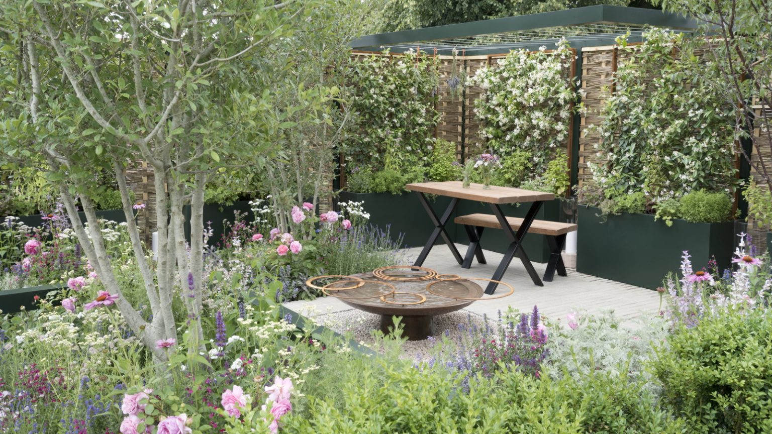 La plupart des jardins en ont besoin, mais savez-vous comment l’utiliser au mieux? Voici les 4 meilleures façons d’utiliser la terre végétale dans votre cour A modern garden with raised beds, trellises, and a patio with furniture