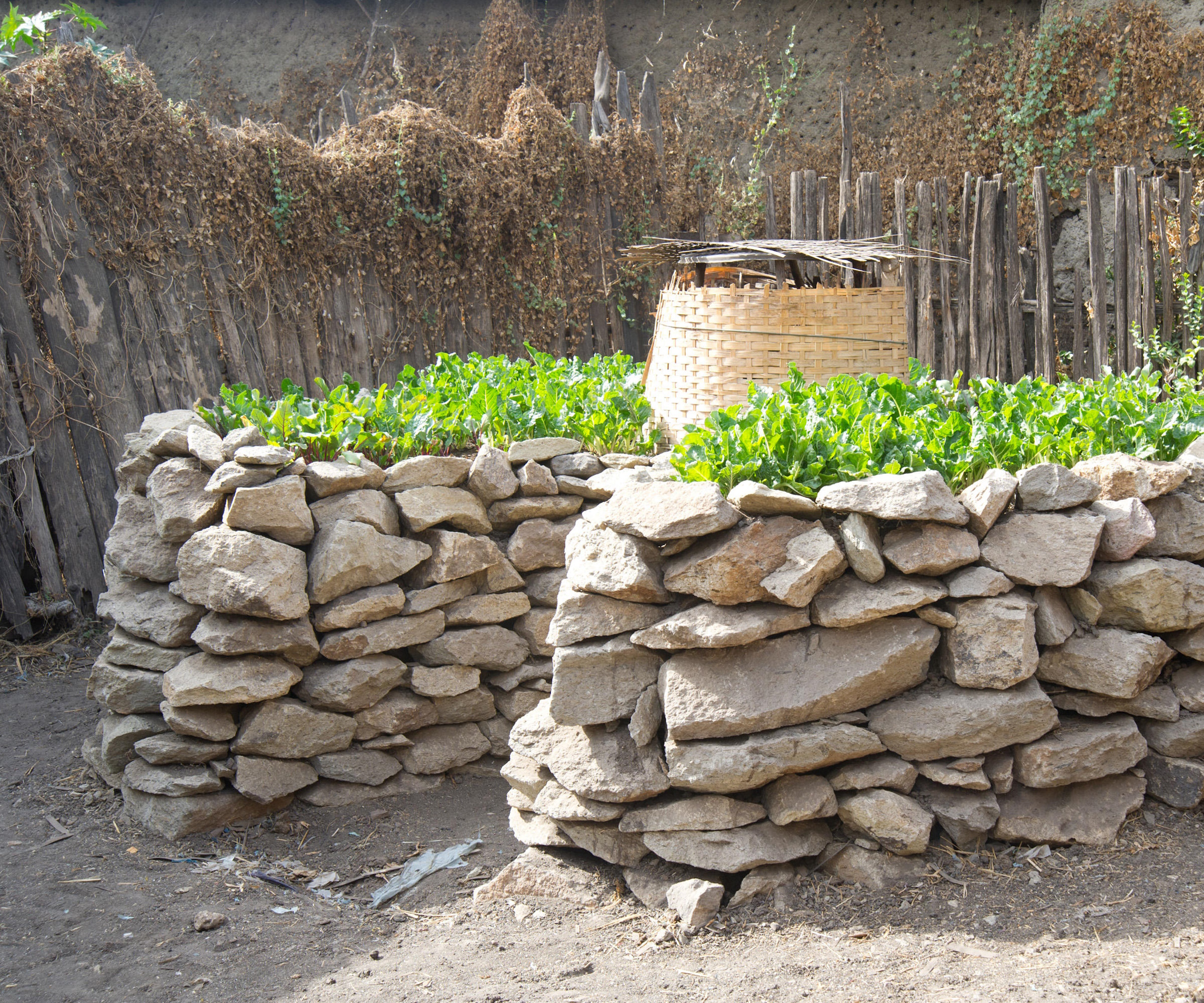 Jardin de trou de serrure surélevé en pierre