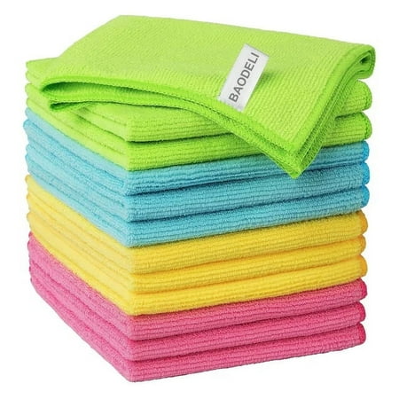Baodeli Chiffons de nettoyage en microfibre, serviettes en microfibre tout usage, chiffons de nettoyage sans traces, paquet de 12, multicolore et # 65292; taille : 12