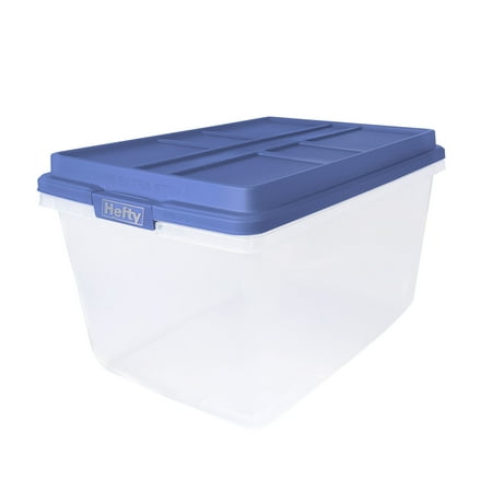 Bac de rangement transparent robuste de 72 pintes, conteneur de stockage verrouillé, avec couvercle bleu haute hauteur