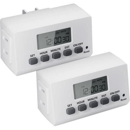 Bn-Link Minuterie numérique d'intérieur, minuterie de lumière 24 heures facile à programmer, mini minuteries à 2 broches pour prises électriques, lampes, ventilateurs, 2 programmes marche/arrêt, lot de 2, 15 A/1875 W
