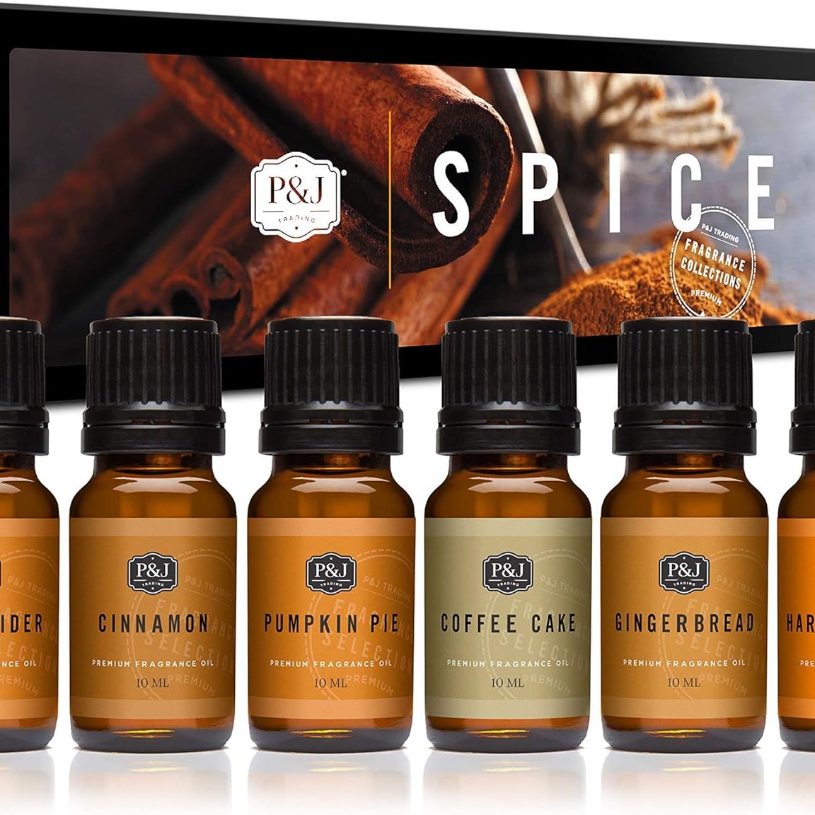 Ensemble d'épices à l'huile parfumée P&j | Parfums de cannelle, d'épices de récolte, de cidre de pomme, de gâteau au café, de pain d'épices et de tarte à la citrouille pour la fabrication de bougies, de produits frais, de fournitures de fabrication de savon, de parfums d'huile de diffuseur