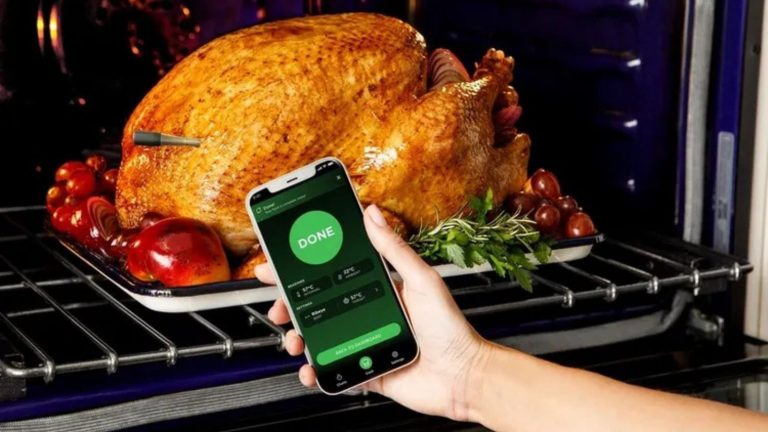 Ninja ProChef Wireless Thermometer and phone app detecting the turkey temperature