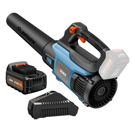 Souffleur de feuilles sans fil Senix 20 Volt Max* avec batterie 5,0 Ah et amp; Chargeur inclus, vitesses d'air variables jusqu'à 450 Cfm 100 Mph, Blax2-M3