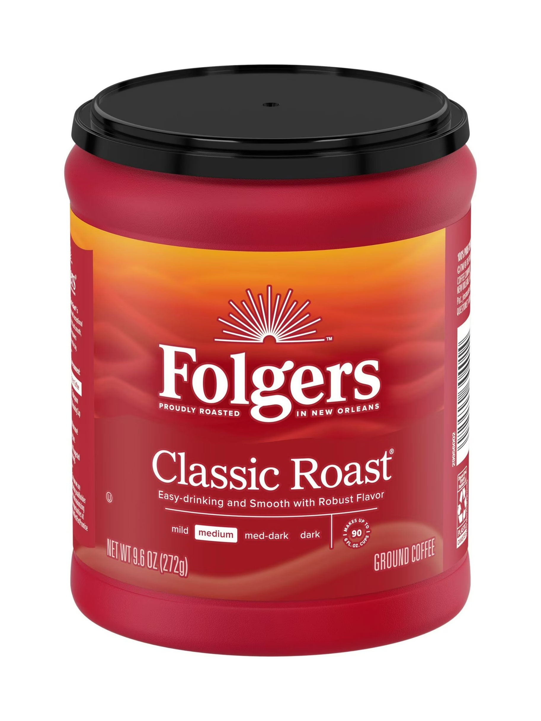 Café moulu torréfié classique Folgers, torréfaction moyenne, boîte de 9,6 oz