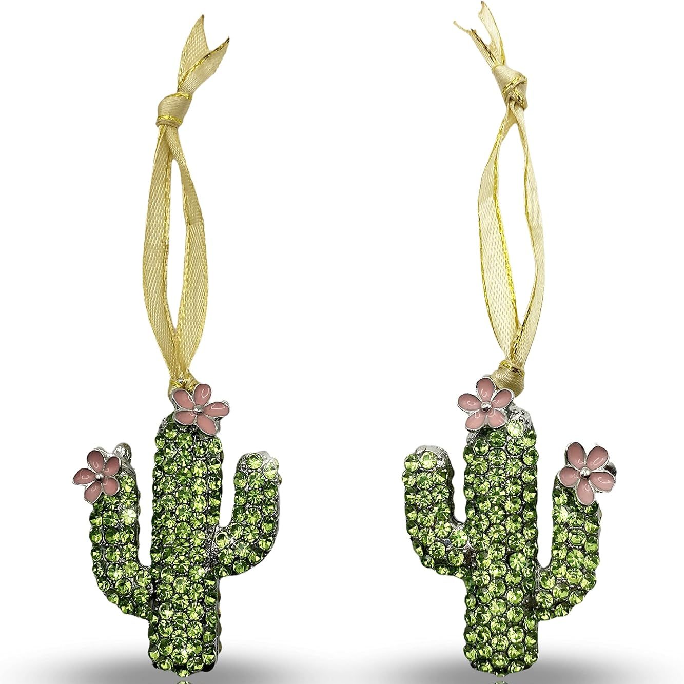 Saguaro Cactus Fleurs roses et ornement de vacances en cristal strass vert