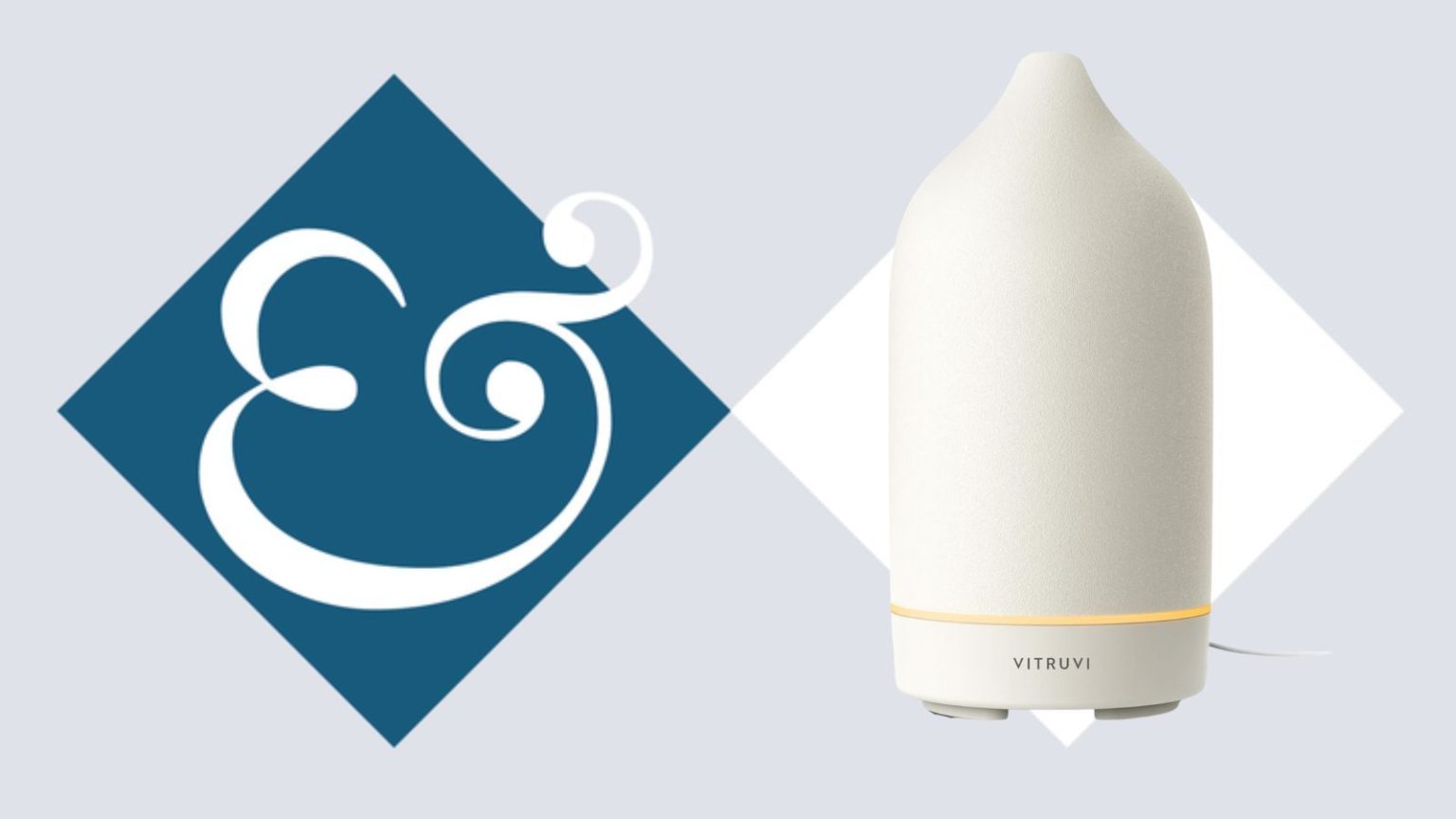 A product header with the white stone Vitruvi diffuser