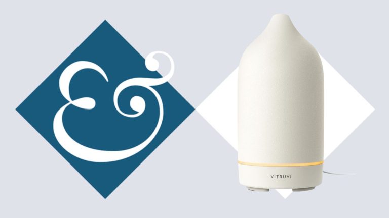A product header with the white stone Vitruvi diffuser