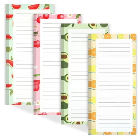 Joyberg Lot de 4 blocs-notes magnétiques pour réfrigérateur – 50 feuilles par bloc, motif fruits pour listes d'épicerie et tâches à faire