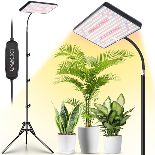 Lbw élèvent des lumières pour les plantes d'intérieur à spectre complet avec support, 214 LED pour la culture en intérieur, lampe de culture au sol avec minuterie 4/8/12 h, 6 niveaux de luminosité, 75