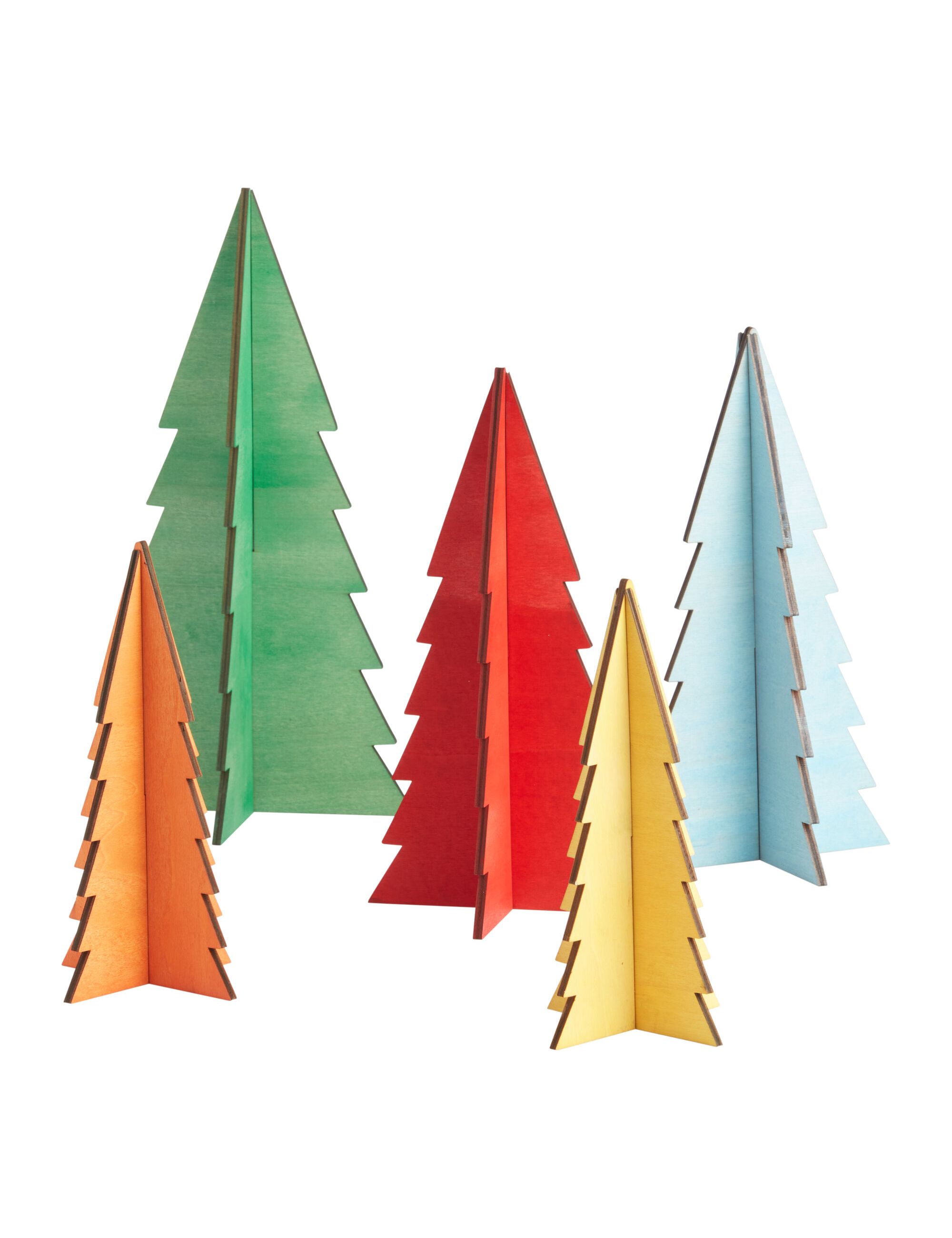 Lot de 5 décorations d'arbre de table en bois multicolore