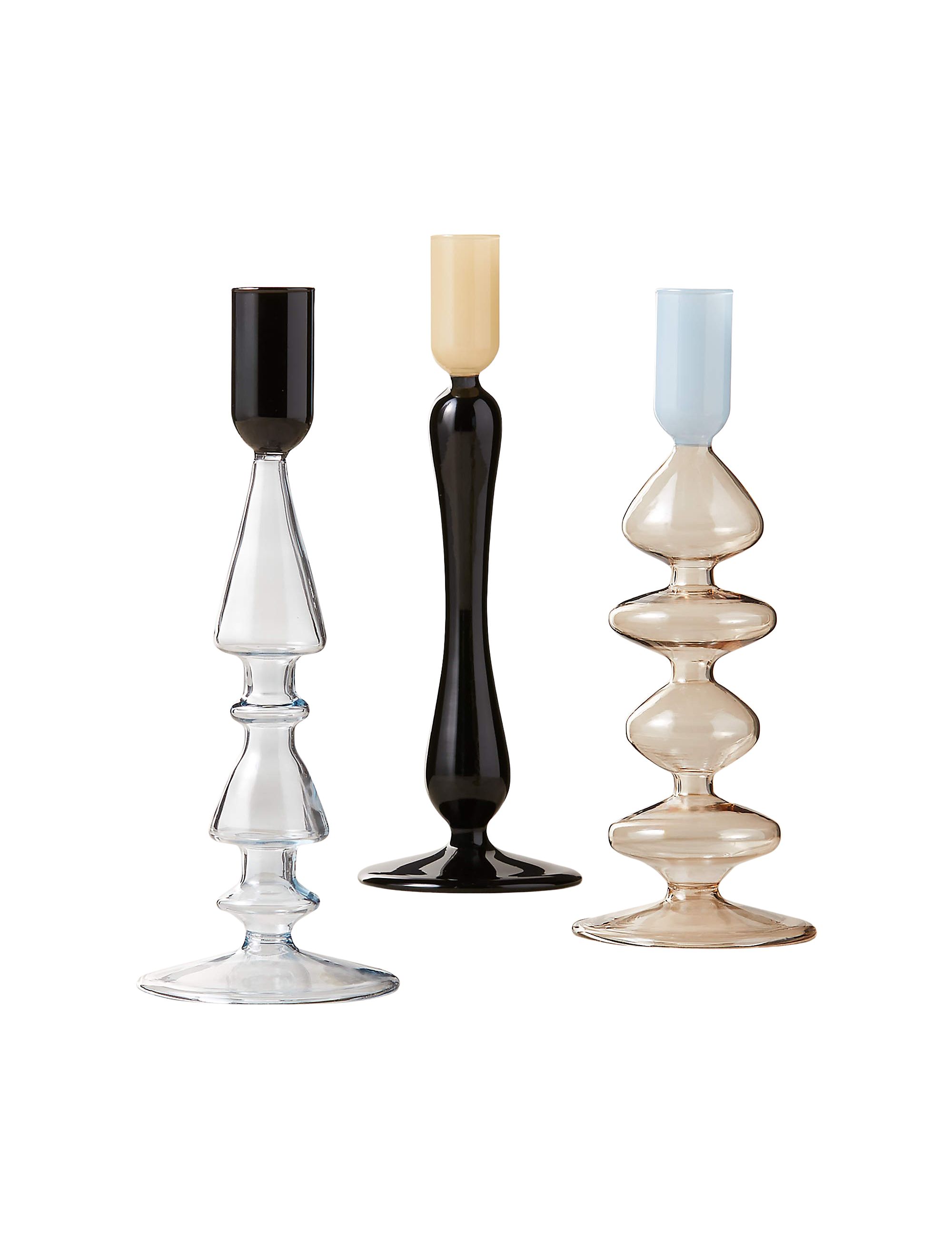 Kava Lot de 3 bougeoirs coniques en verre aux tons froids