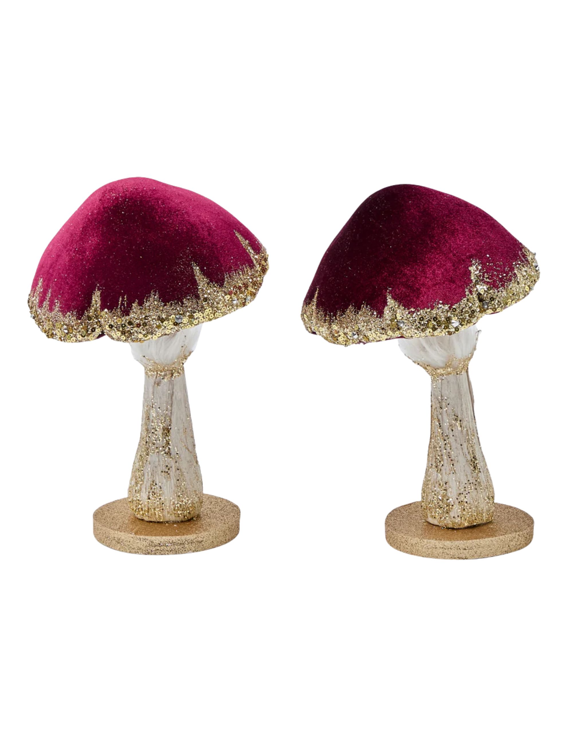 Ornements de champignons à paillettes bordeaux (paire)
