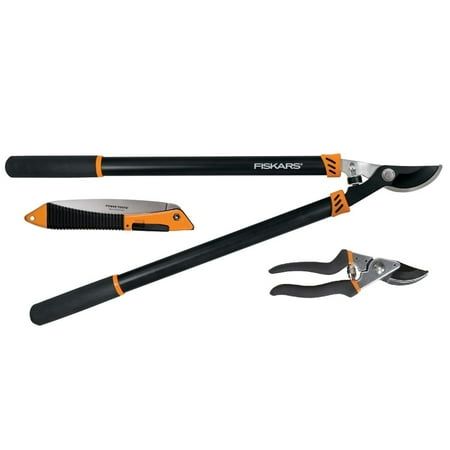 Fiskars – ensemble d'outils de jardin, sécateur à main, élagueur et amp; Scie avec lames en acier