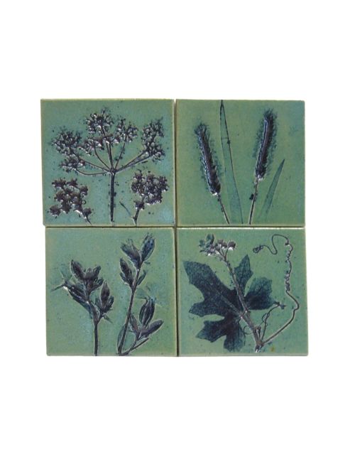 4 carreaux de fleurs en céramique faits à la main, 10x10 cm